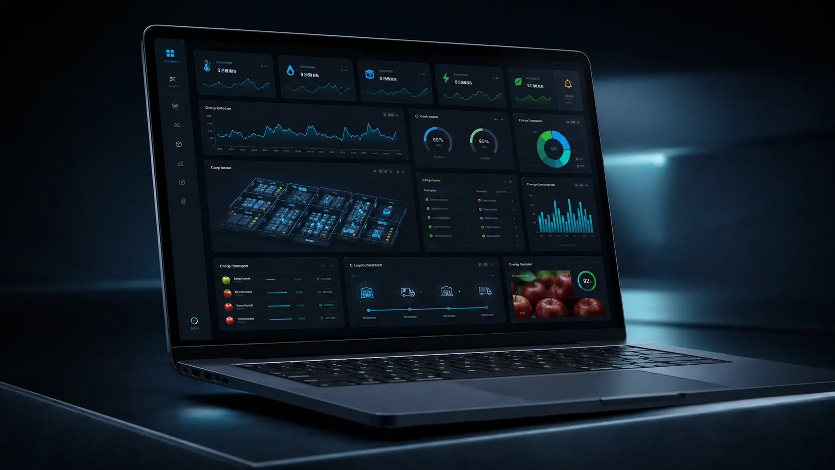 Interface de dashboard FrigoSmart pour superviser température, humidité, stock et énergie