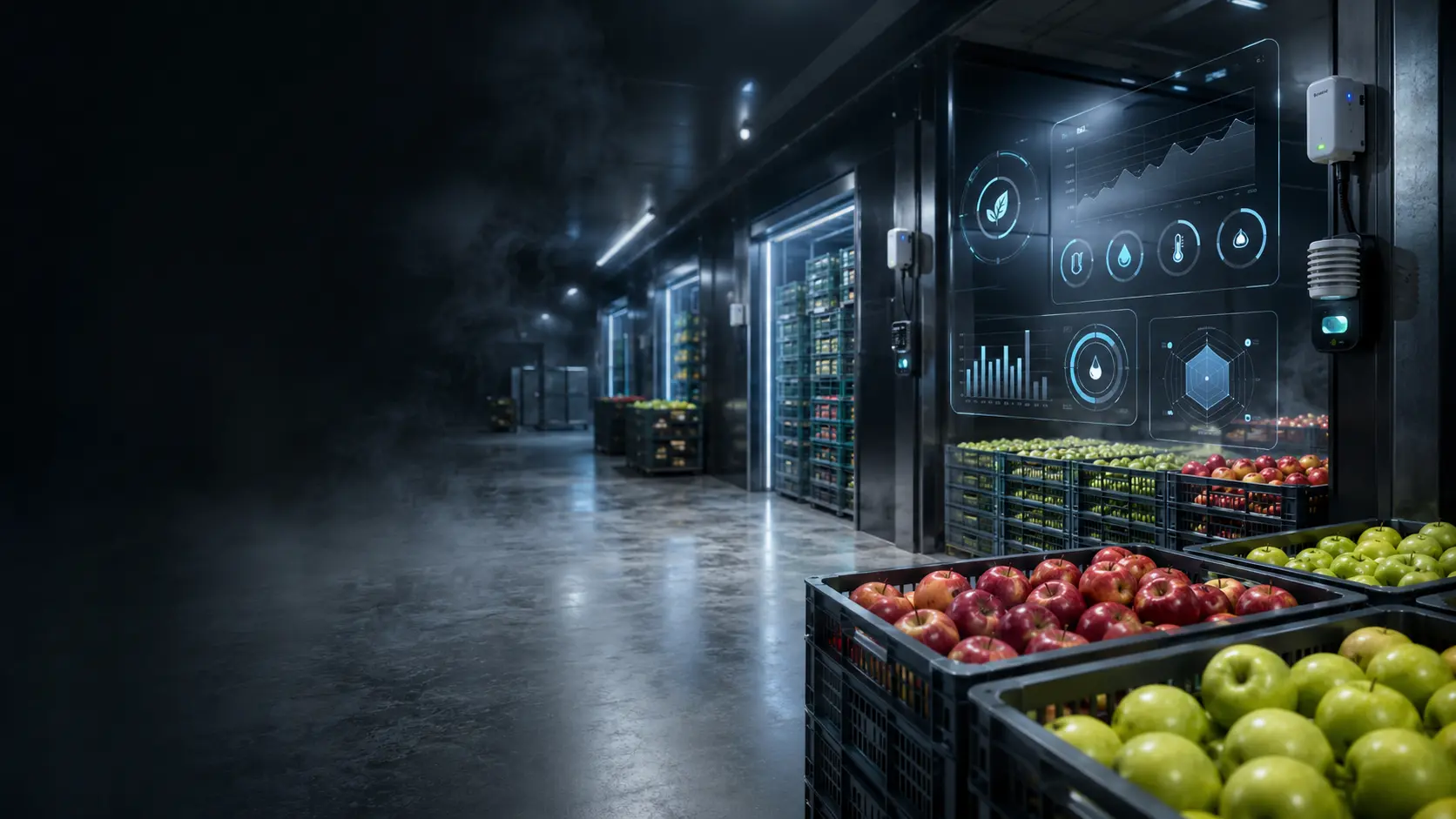 Entrepôt frigorifique intelligent avec données de température, stock et énergie pour FrigoSmart